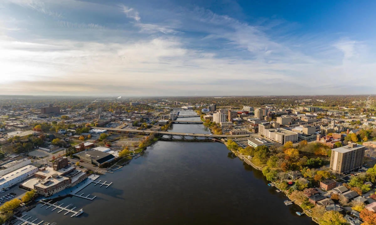 Rockford, IL and the Rock River from above Rockford, IL and the Rock River from above